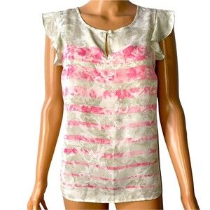ELLE Floral Striped Crepe Top - Women's SZ Sm pink white